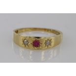 18ct Gold Ruby and Diamond Ring size l weight 2.8g
