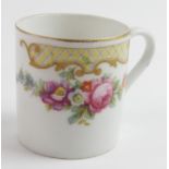Union K. Coffee cup with gilt & floral decoration, stamped to base 'Union K', height 53mm approx.