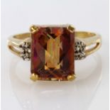 9ct Gold Mystic Topaz Ring with diamond shoulders size O weight 4.9