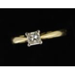 18ct Gold Ring set with Square cut Diamond approx 0.50 ct weight size N weight 3.3g