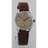 Gents 1940s stainless steel Leonidas wristwatch on a later leather strap, working when catalogued