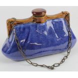 Bourne Denby blue glazed stoneware hot water bottle (with stopper), in the form of a handbag