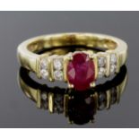 18ct Gold Ring set with Ruby and Diamonds size L weight 4.5g