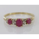 9ct Gold Ruby and CZ Ring size O weight 1.7g