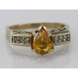 9ct Gold Citrine and CZ Ring size O weight 3.7g