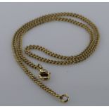 18ct yellow gold solid curb link chain necklace, weight 7.8g