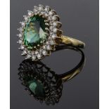 18ct yellow gold oval cluster ring set with central oval green paraiba tourmaline weighing 4.7ct,