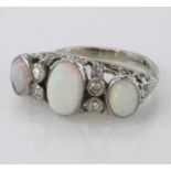 18ct White Gold and Platinum Opal and Diamond set Ring size J weight 4.4g