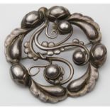 Georg Jensen sterling silver 'Moonlight' brooch (no. 159), foliate decoration, diameter 45mm