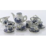 Miniature blue & white dolls tea set, circa late 19th to early 20th Century comprising , teapot,