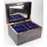 Burr walnut vanity / travelling case, inside with compartments for glass bottles etc., upper