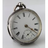 Gents Silver open face pocket watch. Hallmarked Chester 1918. The white dial with roman numerals and
