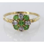 9ct Gold Peridot and Aquamarine Ring size O weight 1.5g