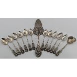 Mixed lot of 835 grade continental silver (possibly German). 13 items in all ( 11 Teaspoons, Jam