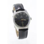 Gents Omega Geneve circa 1969, The black dial with gilt baton markers, on an Omega strap, watch