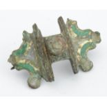 Roman circa 300 AD bronze palte brooch with enamel and gold inlay, 40mm