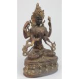 Tibetan gilt bronze statue depicting Avalokiteshvara, possibly 19th Century, height 22.5cm approx.