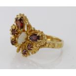 9ct Gold Opal and Garnet Ring size K weight 3.7g