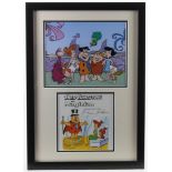 TV cartoon Flintstones framed image signed by creators Bill Hanna & Joseph Barbera