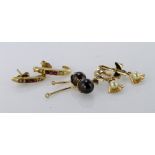 18ct ruby and diamond stud earrings, weight 2.5g. Pair black pearl drops and imitation pearl