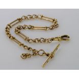 15ct gold "T" bar pocket watch chain. Approx length 23cm, total weight 13.4g