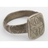 Crusaders circa 1200 AD decorated silver ring, 22mm