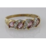 9ct Gold Amethyst and White Sapphire Ring size O weight 1.9g