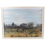 Oil painting, depicting Benjamin Brittens house at Aldeburgh, surrounded by trees, signed to lower