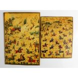 Two late 19th/early 20thC Persian miniature paintings on ivory panels, depicting mounted horsemen