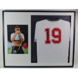 Very large Framed signed replica England No:19 Shirt signed by Paul ‘Gazza’ Gascoigne also housed