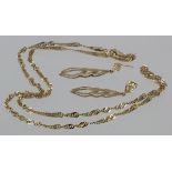 9ct yellow gold Singapore chain necklace, 46cm long. 9ct drop earrings, total weight 4.2g