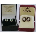 9ct Gold Emerald and Diamond Earrings and Pearl and Garnet Earrings (2) weight 5.6g