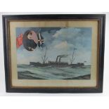 Captain Fryatt - Harwich Interest. A large water-colour of the famous Harwich ship the S.S.