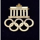 Olympics - 1936 Berlin Official Visitor pin badge, gilt and white enamel, maker marked Ges Gesch