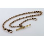 9ct gold hallmarked "T" bar pocket watch chain. Approx length 38cm, weight 26.9g
