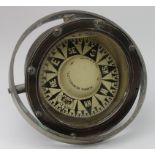 Brass ships gimbal compass by Dobbie McInnes Ltd, Glasgow, diameter 14cm approx.