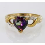 9ct Gold Mystic Topaz Heart shaped Ring size O weight 2.5g