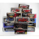 Twenty two boxed diecast scale models (1:18, etc.), including Ferrari, Mini Cooper etc, makers
