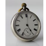 Gents Silver open face pocket watch. Hallmarked Birmingham 1889. The white dial with roman