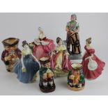 Royal Doulton. A collection of eight Royal Doulton figurines & toby jugs, comprising The