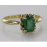 18ct Gold Emerald and Diamond Ring size N weight 3.4g