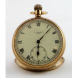 Gents 9ct cased open face pocket watch by Benson, hallmarked London 1939. The white dial with