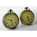 Two gents Silver open face pocket watches both by Waltham. Hallmarked Birmingham 1891 & 1900.