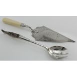 Silver plated Presentation Trowel dated 1875 (crack to handle) + a silver plated Server with a