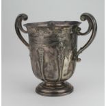 Silver twin handled Naval athletic sports trophy, with embossed decoration, hallmarked 'DW JW,