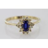 9ct Gold Ring with Blue and White Sapphires size O weight 1.9g