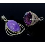 9ct Gold Synthetic Amethyst Pendant and Purple agate Pendant (2) weight 16.8g