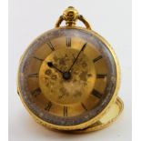 Ladies 18ct cased pocket watch, hallmarked Chester 1852?, the gilt dial with black roman numerals