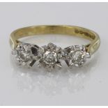 18ct Gold 3 stone Diamond Ring size L weight 3.2g