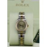 Ladies stainless steel / yellow metal Rolex wristwatch circa 2008. The 26mm champagne coloured